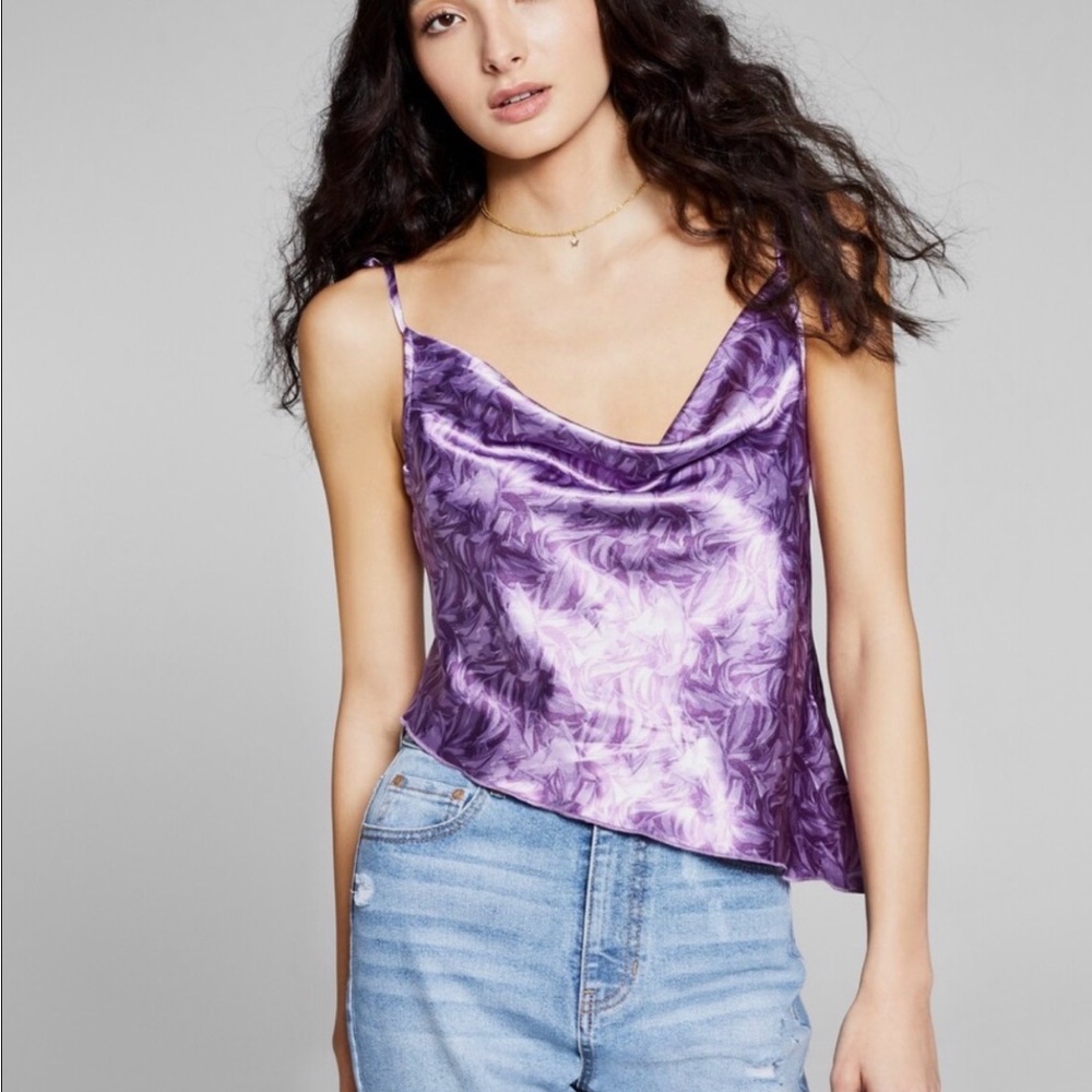 And Now This XS Satin Camisole Lavender Cowl Neck Tie Strap NWT